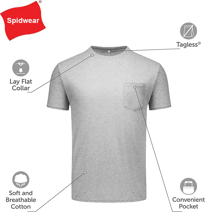 men’s pocket t shirt 100% cotton – breathable moisture wicking crew neck tee.
