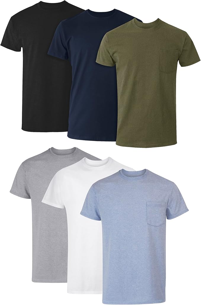 men’s pocket t shirt 100% cotton – breathable moisture wicking crew neck tee.